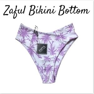 NWT Zaful Lavender and White Palm Print High Waisted Bikini Bottoms Size M/6